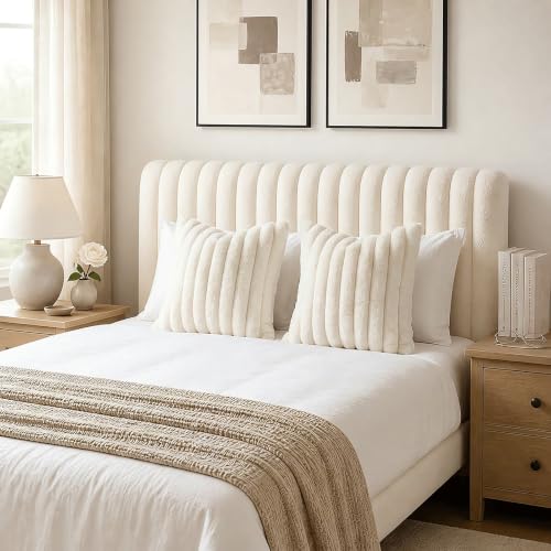 Fall Faux Fur Throw Pillow Covers 16x16 Set of 2 Cream White (Cream White / 16" x 16" (Pack of 2))