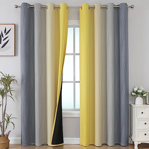 Yellow and Grey Ombre Blackout Curtains for Living Room 52Wx84L Inch Length (Yellow and Grey / 52"W x 84"L (Pack of 2))