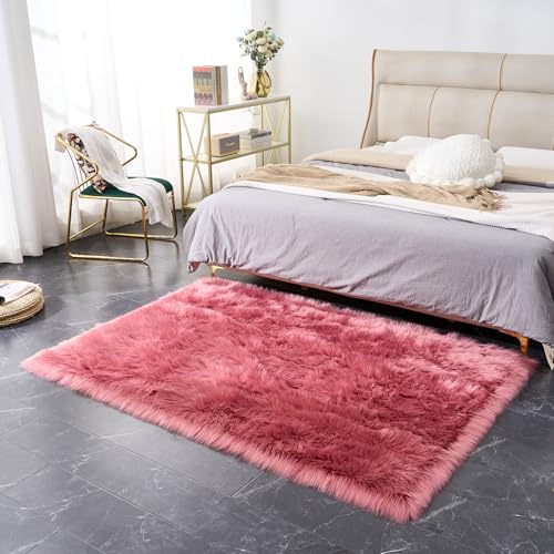 Ultra Soft Fluffy Shaggy Area Rug Faux Fur Rug Chair Cover Seat Pad Fuzzy Area Rug for Bedroom Floor Sofa Living Room (Blushpink / 4' x 6' (Rectangular))