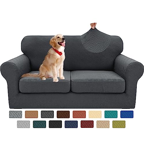 3 Piece Stretch Loveseat Sofa Cover (55"-69"(2 Cushions) / Dark Gray)