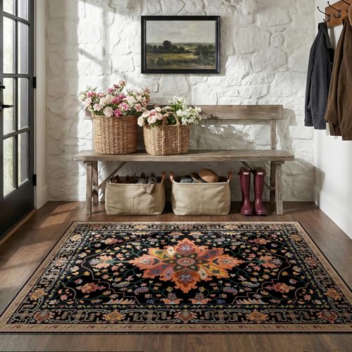 Washable Area Rug (Black/Colorful / 5' x 8' (Rectangular))