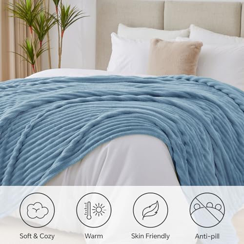Ribbed King Size Blanket for Bed (Light Blue / King(108"x90"))