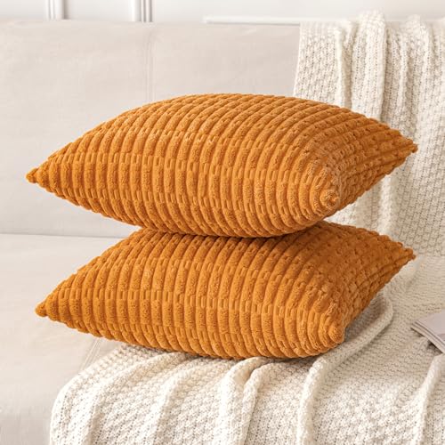 Fall Decorative Throw Pillow Covers 20x20 Burnt Orange Pack of 2 (Burnt Orange / 20" x 20" (Pack of 2))