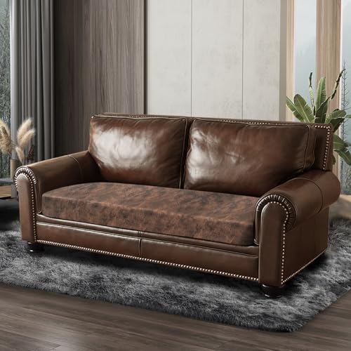 Leather Look Couch Cushion Covers Sofa Seat Slipcovers Sets Couches Furniture Protector for Sectional Armchair Loveseat Pets Kids Stretch Spandex Fabric (1 Cushion Loveseat / Dark Brown)