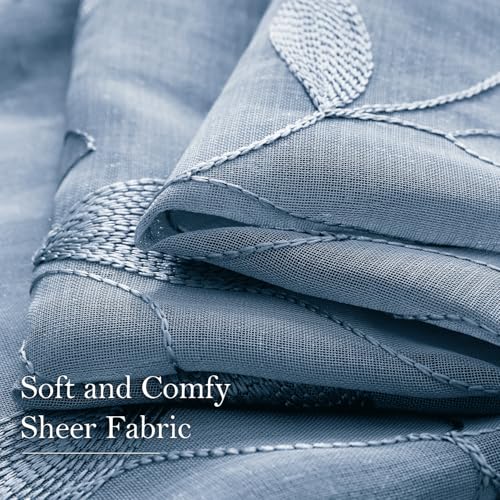 Stone Blue Sheer Curtains Floral Embroidered (52"W x 84"L (Pack of 2) / Stone Blue)
