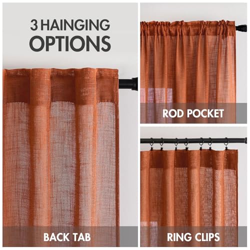 Rust Fall Linen Curtains 52x90 Inch 2 Panels for Bedroom Living Room (52"W x 90"L (Pack of 2) / Rust)