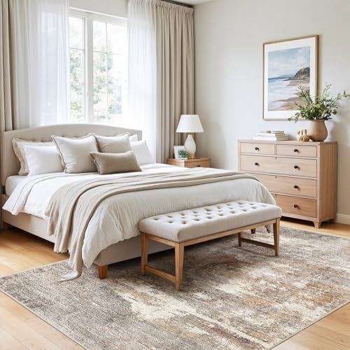 4x5 Area Rug Washable Abstract (Brown/Brick / 4' x 5')