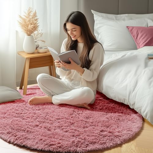 Blush Round Rugs 6ft for Living Room Bedroom (Blush / 6' (Round))