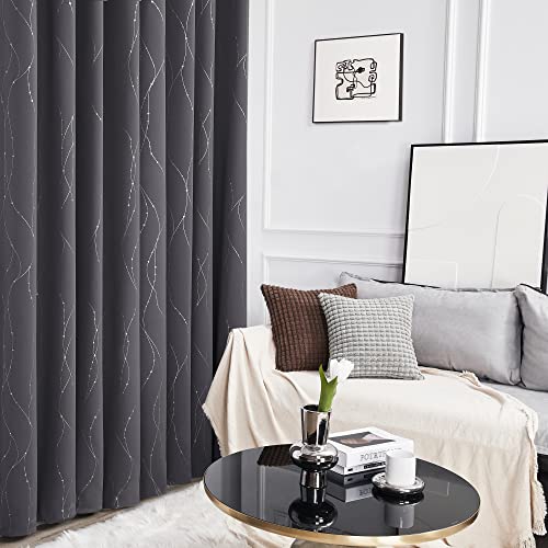 Living Room Curtains 63 Inches Long (Dark Grey/Wave Dots / 38"W x 63"L (Pack of 2))