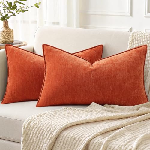 Chenille Rust Velvet Throw Pillow Covers 12x20 Set of 2 (Rust / 20" x 12" (Pack of 2))