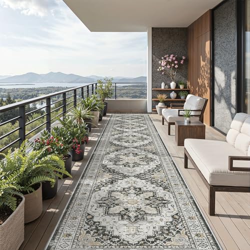 Hallway Runner Rug 3x16 Washable Kitchen Runners Long (Black / 3' x 16' (Runner))