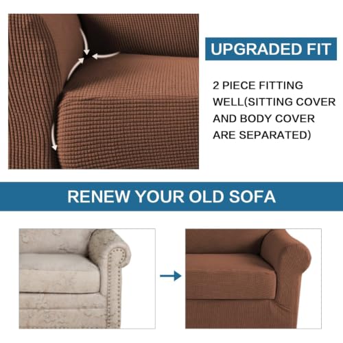 2 Piece Armchair Cover Chair Slipcovers with Arms Sofa Slipcover for Chair Fit Arm Chair Width Up to 47 Inch (Small / Caramel)