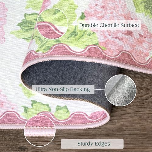 3x5 Pink Entryway Rug (Hydrangea Blooms - Pink / Ivory / 3' x 5' (Rectangular))