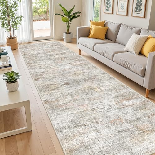 2'6 x 10' Runner Rug Non Slip (Grey/Rust / 2'6" x 10' (Runner))