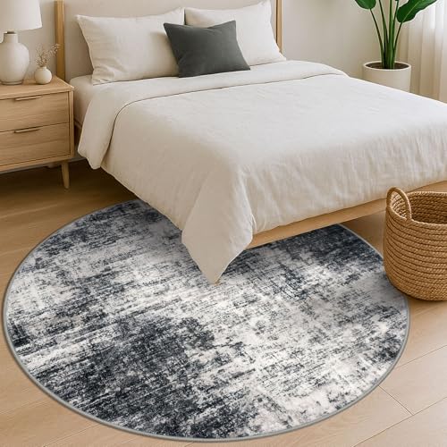 Abstract Round Area Rug 6 Ft Washable Circle Rugs Large Round Rug Non Slip Thin Soft Circle Rugs (Black/Grey/White / 6' x 6' (Rectangular))