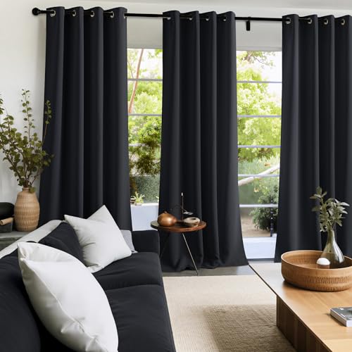 100% Black Out Curtains 45 Inches Long 2 Panels for Living Room (Black / 40"W x 45"L (Pack of 2))