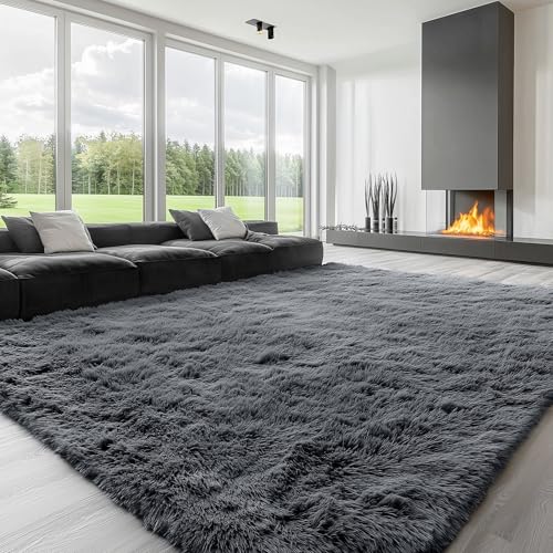 8x9 Machine Washable Large Area Rugs for Living Room (8x9 Ft / Grey)