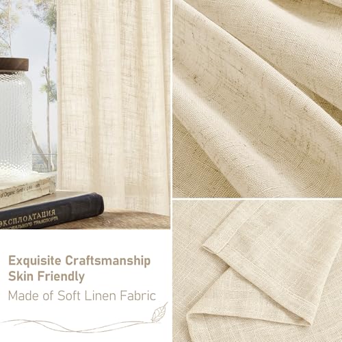 Beige Linen Sheer Curtains 90 inch for Living Room 2 Panels Set (52"W x 90"L (Pack of 2) / Beige)