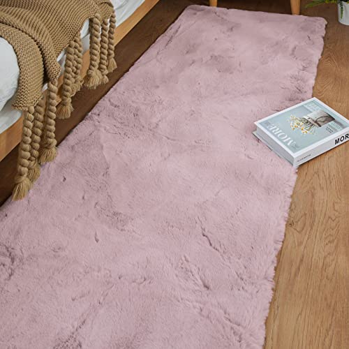 Fluffy Pink Washable Runner Rugs for Bedroom Fuzzy Faux Rabbit Shag Fur Rug for Living Room Furry Runner Rugs for Hallway 2x8 Nursery Rug (2' x 8' (Runner) / Pink)