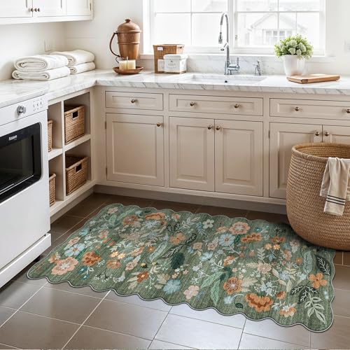 2x5 Washable Kitchen Area Rug (2' x 5' (Rectangular) / Green/Floral)