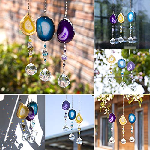 3 Pcs Crystal Ball Suncatcher with Agate Wind Chime Window Home Decor (Style 1)