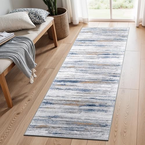 2x5 Washable Runner Rug for Family (Navy/Grey / 2' x 5' (Runner))