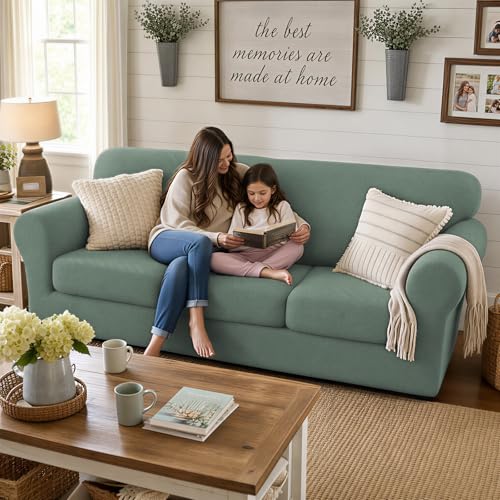 3 Piece Stretch Loveseat Sofa Cover (55"-69"(2 Cushions) / Pea Green)