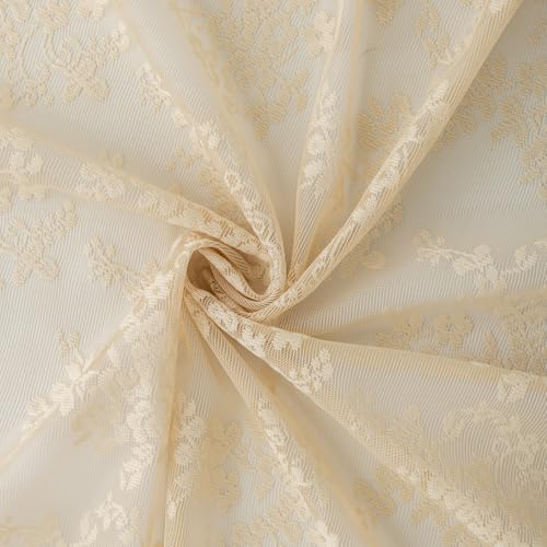 Vintage Lace Curtains 63 Inch Length Antique Chic Floral Beige Sheer Curtain Panels with Scalloped Edges for Bedroom Dining Room Rod Pocket French Country Crochet Drapes W52 X L63 2 Panels (Beige / 52"W x 63"L (Pack of 2))