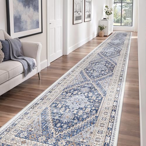 2'6 x 16' Runner Rug Non Slip (Blue/Beige / 2'6" x 16' (Runner))