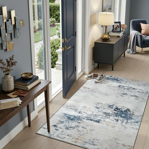 3x5 Washable Non Slip Abstract Area Rugs for Bedroom Living Room (Blue / White / 3' x 5' (Rectangular))