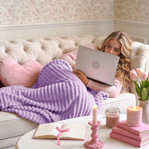 3D Ribbed Lavender Fleece Throw Blanket for Couch (Lavender / Throw(50"x60"))