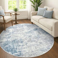 Abstract Round Area Rug 6 Ft Washable Circle Rugs Large Round Rug Non Slip Thin Soft Circle Rugs (Light Blue/Grey/White / 6' (Round))