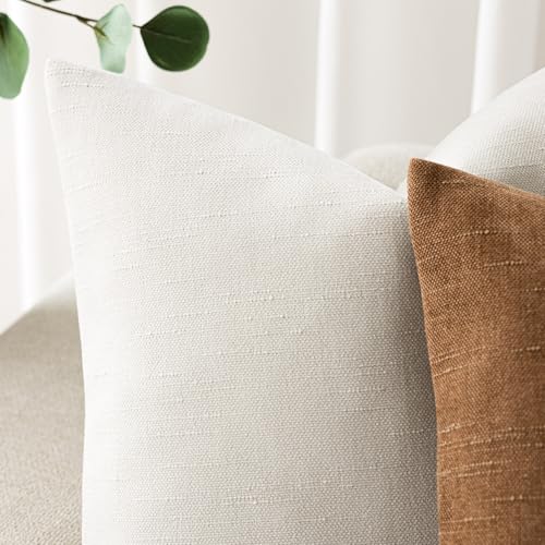 Textured Chenille Lumbar Throw Pillow Covers 12x20 (20" x 12" (Pack of 2) / Ivory)
