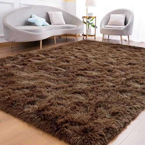 Fluffy Rug for Bedroom Living Room (6' x 9' / Brown)