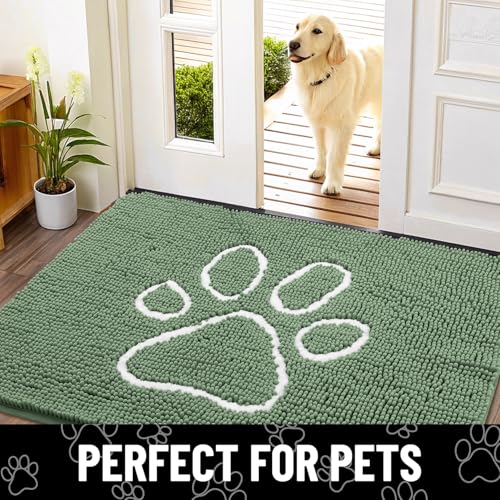 Dog Door Mat for Muddy Paws (30"X20" / Olive Green and White)