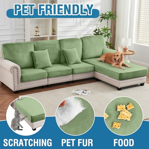 Couch Cover Velvet Chaise Cushion Cover for Sectional Sofas (Avocado Green / Chaise Cover)