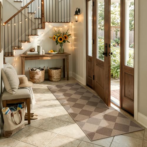 Checkered Easy Jute Outdoor Runner Rug (2' x 6' (Runner) / Nature/Checkerboard -2)
