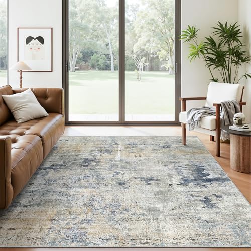 Abstract Area Rug 6x9 for Living Room Washable Rugs Blue (Blue/Yellow / 6' x 9' (Rectangular))