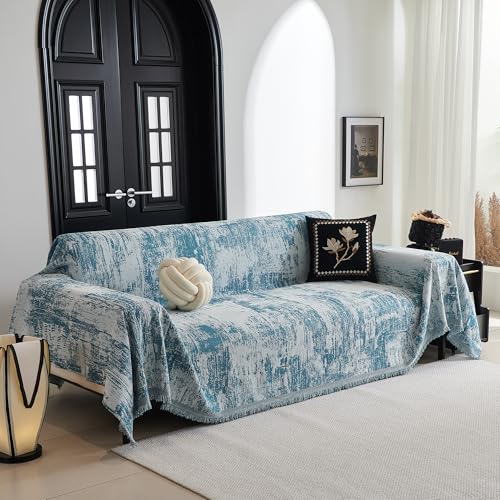 Boho Couch Cover for Dogs Washable Sage Abstract Couch Sofa Protector for Cats Pets Friendly Chenille Geometric Sofa Covers Soft Durable Farmhouse Sofa Slipcovers (91" x 118" / 1# Blue)