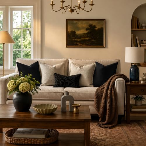 Black Velvet Pillow Covers 12x20 Decorative Pillows Pack of 2 (Black / 20" x 12" (Pack of 2))