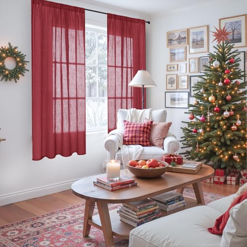 Burgundy Linen Curtains 63 Inches Long for Living Room (Burgundy / 42"W x 63"L (Pack of 2))