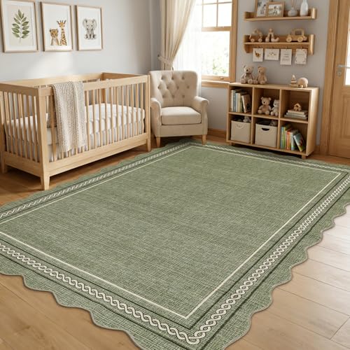 Scalloped Washable Rugs 5x7 (Green / 5' x 7' (Rectangular))