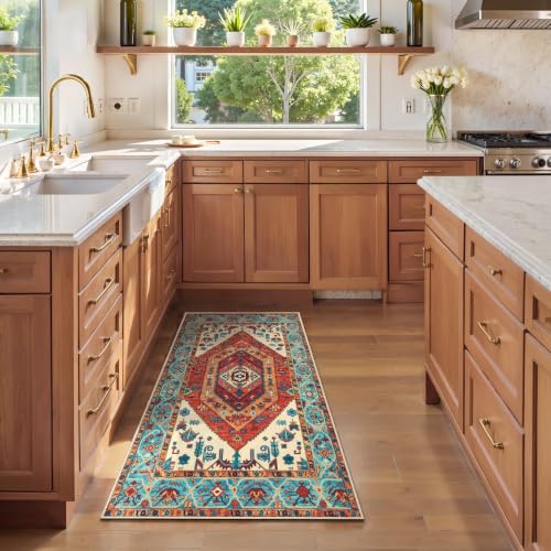 2x4 Washable Non Slip Boho Runner Rug for Entryway (Orange/Multi / 2' x 4' (Rectangular))