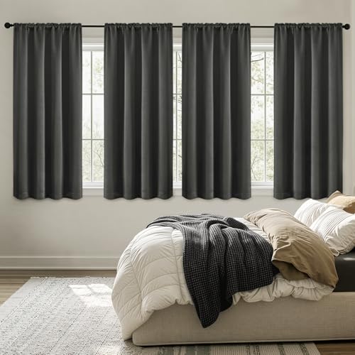 Dark Grey Blackout Curtains 63 Inch Length for Bedroom 4 Panels (Dark Grey / 40"W x 63"L (Pack of 4))