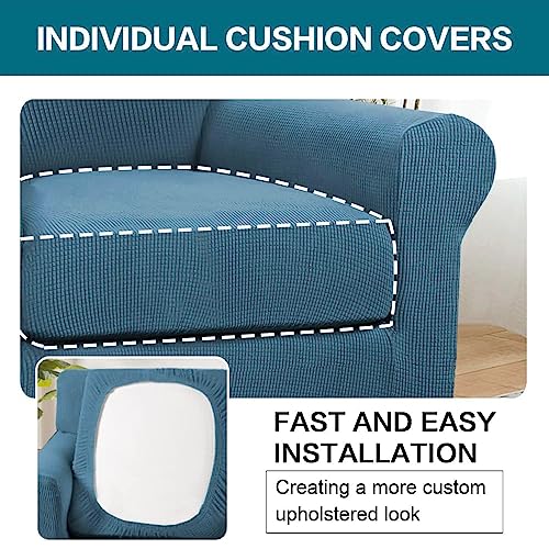 2 Piece Chair Covers Chair Slipcovers for Living Room Armchair Couch Cover Chair Sofa Cover with Individual Cushion Covers Furniture Cover for Chairs Feature Thick Fabric (Armchair (1 Cushion) / Dusty Blue)