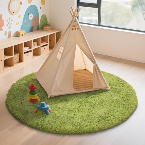 Fluffy Round Area Rugs for Bedroom (Grass Green / 4' (Round))