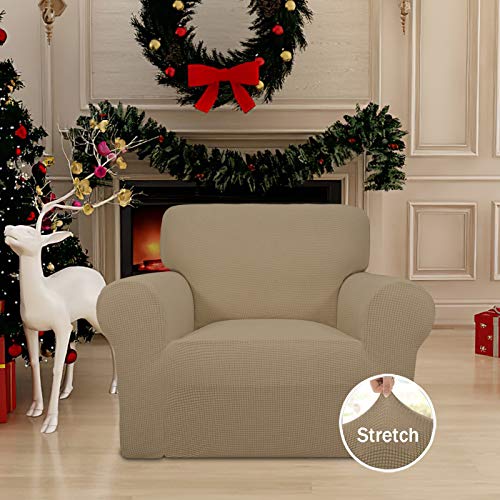 Stretch Chair Slipcover with Arm Washable Tan (Small Chair / Tan)