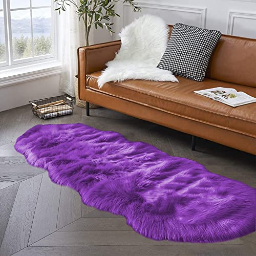 Runner 2x6 Purple Sheepskin Throw Rugs Washable Faux Fur Rug Shag Fluffy Carpet for Living Room Playroom Sofa Bedside Rugs Room Decor Sheepskin (2' x 6' (Sheepskin) / Purple)