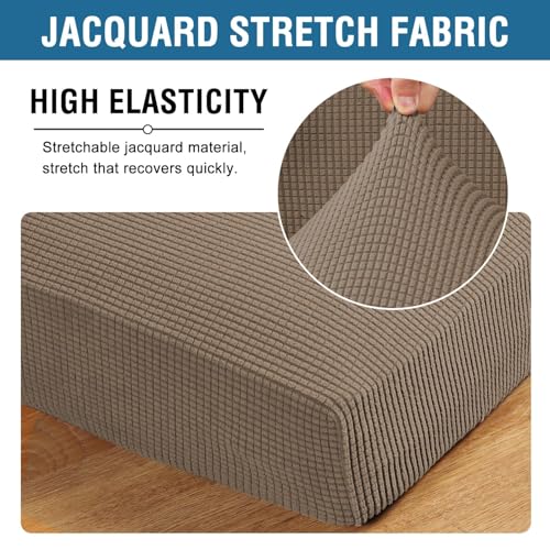 Super Stretch Individual Seat Cushion Covers Sofa Covers Couch Covers Slipcover Sets Thick Jacquard Textured Twill Fabric (Macchiato / 3 Cushion XL Sofa)