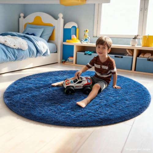 Round Rug 5Ft Blue Circle Area Rug (6- Blue / 5' (Round))